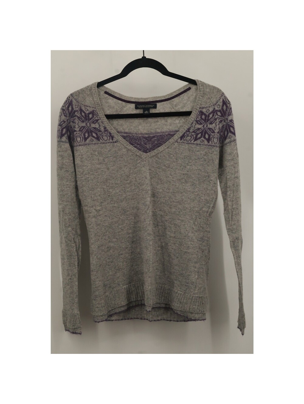 Banana Republic Women's Pullover Floral Sweater V-Neck Long Sleeve Size M Gray